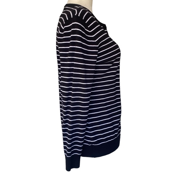 Jones New York Black & White Striped Button Up Sweater/Cardigan Large - Picture 2 of 13